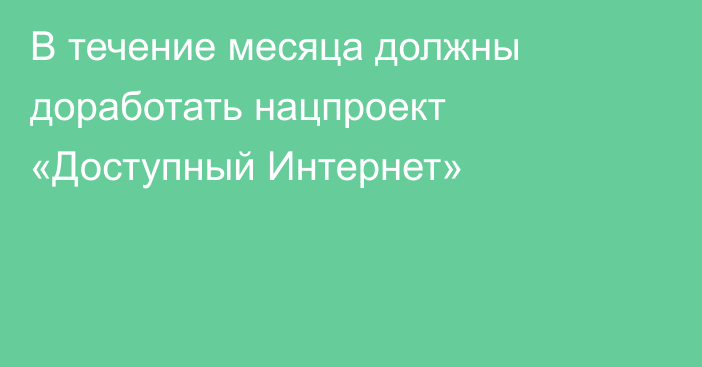 В течение месяца должны доработать нацпроект «Доступный Интернет»