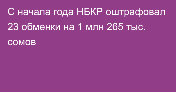 С начала года НБКР оштрафовал 23 обменки на 1 млн 265 тыс. сомов