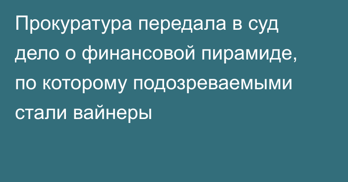 Прокуратура передала в суд дело о финансовой пирамиде, по которому подозреваемыми стали вайнеры