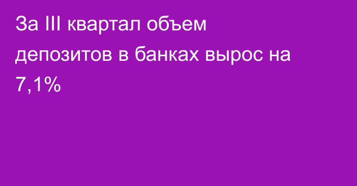 За III квартал объем депозитов в банках вырос на 7,1%