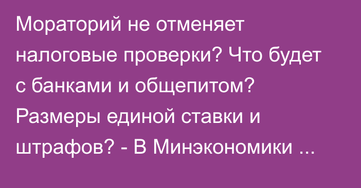 Мораторий не отменяет налоговые проверки? Что будет с банками и общепитом? Размеры единой ставки и штрафов? - В Минэкономики дали разъяснения