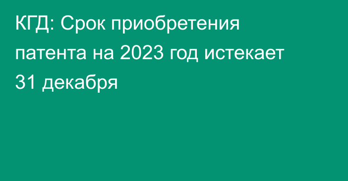 КГД: Срок приобретения патента на 2023 год истекает 31 декабря