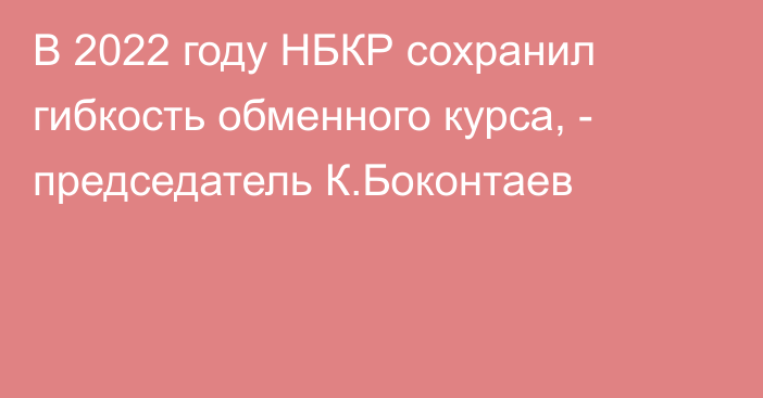 В 2022 году НБКР сохранил гибкость обменного курса, - председатель К.Боконтаев