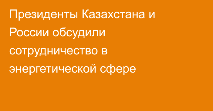 Президенты Казахстана и России обсудили сотрудничество в энергетической сфере