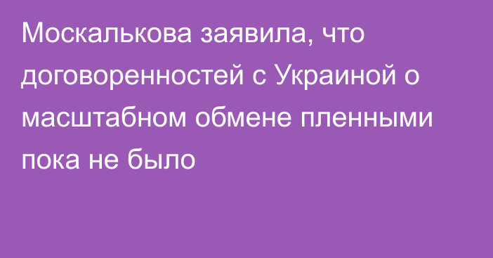 Москалькова заявила, что договоренностей с Украиной о масштабном обмене пленными пока не было