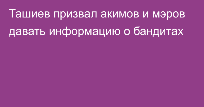 Ташиев призвал акимов и мэров давать информацию о бандитах