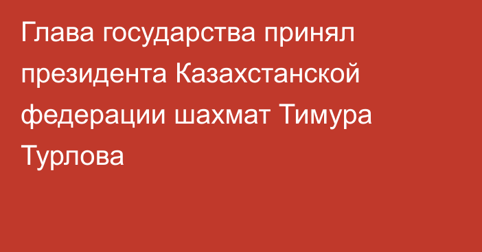 Глава государства принял президента Казахстанской федерации шахмат Тимура Турлова