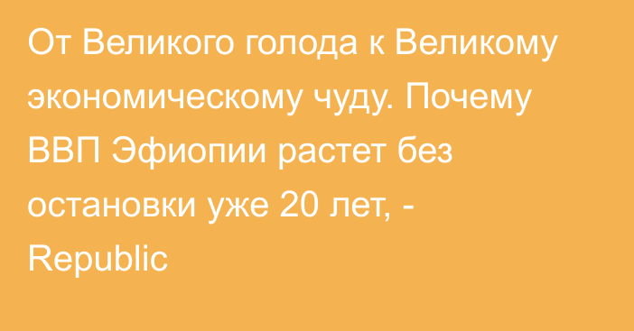 От Великого голода к Великому экономическому чуду. Почему ВВП Эфиопии растет без остановки уже 20 лет, - Republic