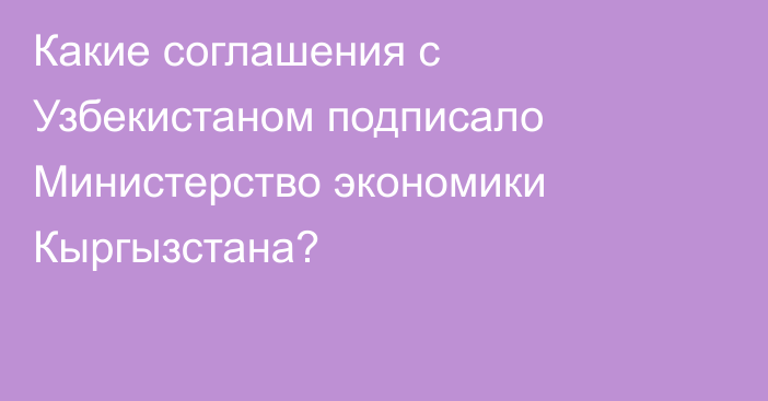 Какие соглашения с Узбекистаном подписало Министерство экономики Кыргызстана?