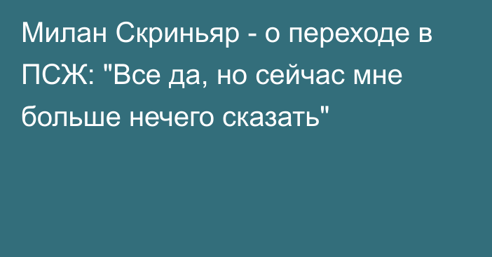 Милан Скриньяр - о переходе в ПСЖ: 