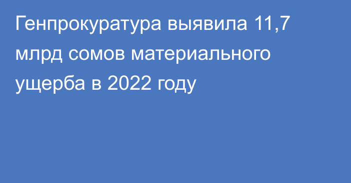 Генпрокуратура выявила 11,7 млрд сомов материального ущерба в 2022 году