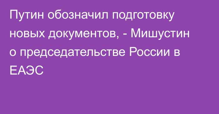 Путин обозначил подготовку новых документов, - Мишустин о председательстве России в ЕАЭС