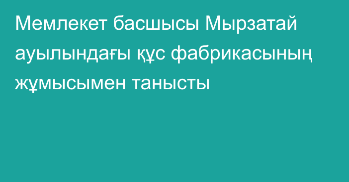 Мемлекет басшысы Мырзатай ауылындағы құс фабрикасының жұмысымен танысты