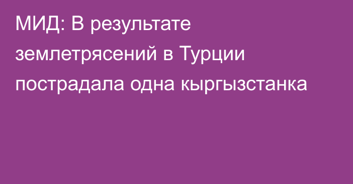 МИД: В результате землетрясений в Турции пострадала одна кыргызстанка