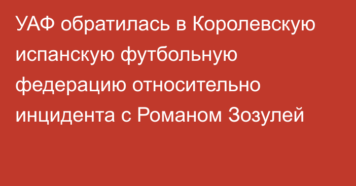 УАФ обратилась в Королевскую испанскую футбольную федерацию относительно инцидента с Романом Зозулей