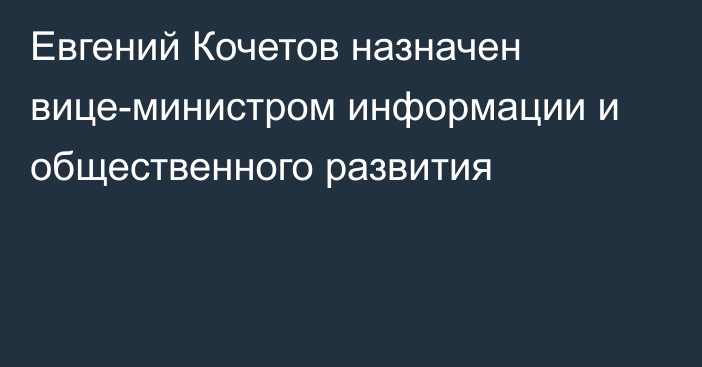 Евгений Кочетов назначен вице-министром информации и общественного развития