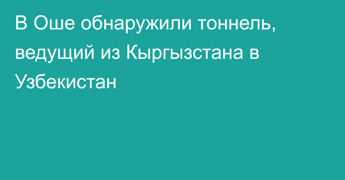 В Оше обнаружили тоннель, ведущий из Кыргызстана в Узбекистан