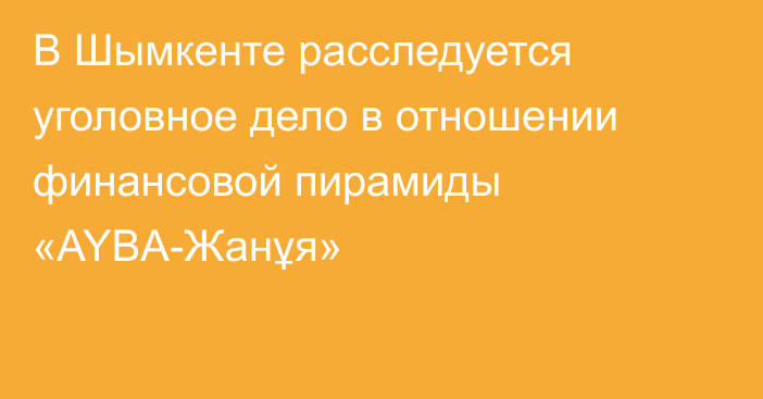 В Шымкенте расследуется уголовное дело в отношении  финансовой пирамиды «AYBA-Жанұя»