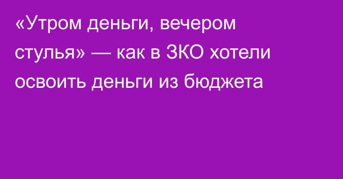 «Утром деньги, вечером стулья» — как в ЗКО хотели освоить деньги из бюджета