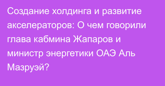 Создание холдинга и развитие акселераторов: О чем говорили глава кабмина Жапаров и министр энергетики ОАЭ Аль Мазруэй?