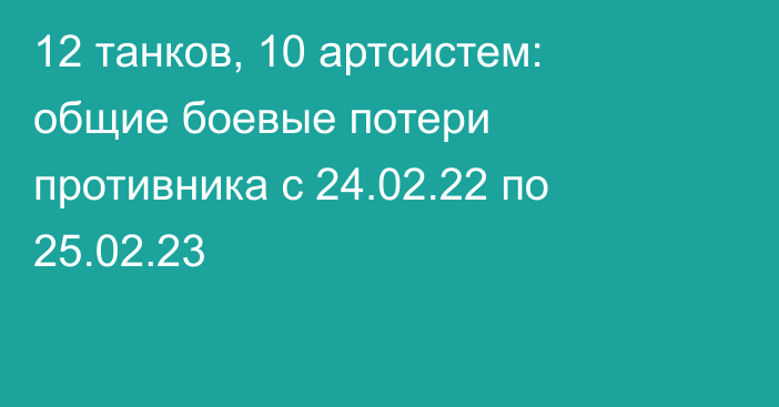 12 танков, 10 артсистем: общие боевые потери противника с 24.02.22 по 25.02.23