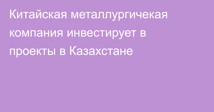 Китайская металлургичекая компания инвестирует в проекты в Казахстане