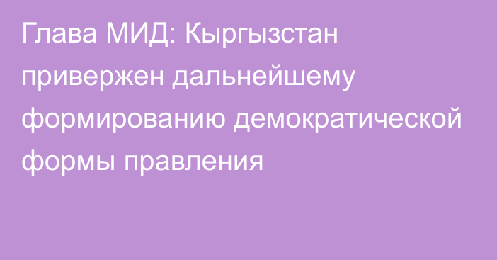 Глава МИД: Кыргызстан привержен дальнейшему формированию демократической формы правления