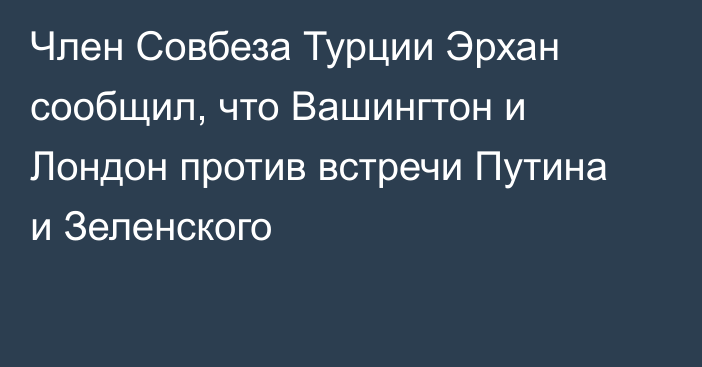 Член Совбеза Турции Эрхан сообщил, что Вашингтон и Лондон против встречи Путина и Зеленского