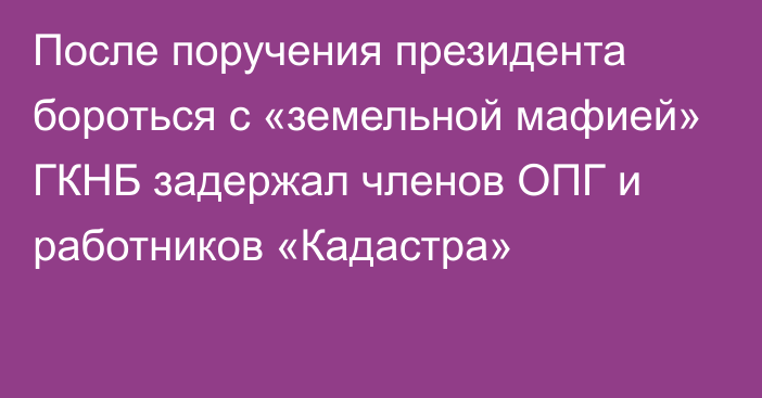 После поручения президента бороться с «земельной мафией» ГКНБ задержал членов ОПГ и работников «Кадастра»