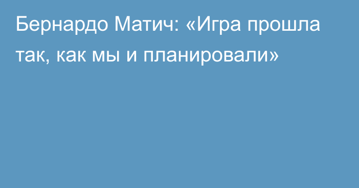 Бернардо Матич: «Игра прошла так, как мы и планировали»