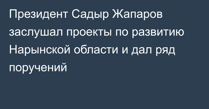 Президент Садыр Жапаров заслушал проекты по развитию Нарынской области и дал ряд поручений