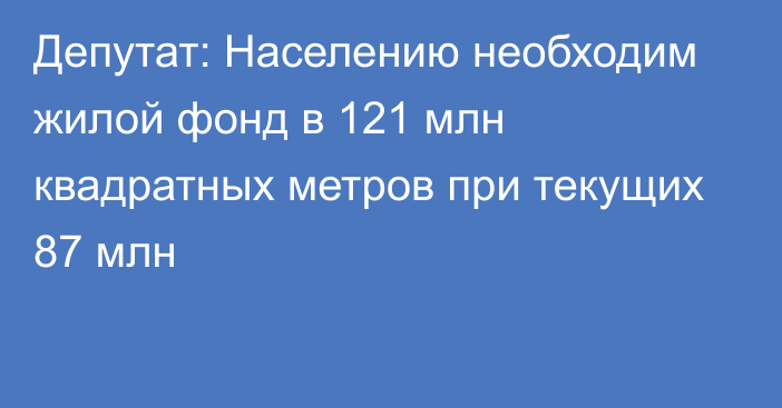 Депутат: Населению необходим жилой фонд в 121 млн квадратных метров при текущих 87 млн