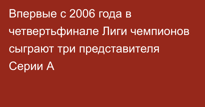 Впервые с 2006 года в четвертьфинале Лиги чемпионов сыграют три представителя Серии А