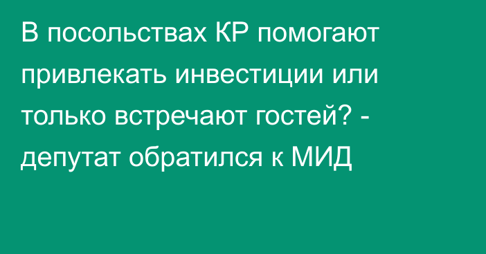 В посольствах КР помогают привлекать инвестиции или только встречают гостей? - депутат обратился к МИД