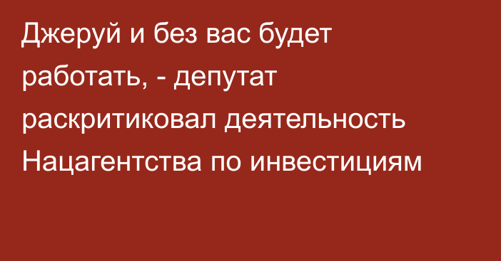 Джеруй и без вас будет работать, - депутат раскритиковал деятельность Нацагентства по инвестициям