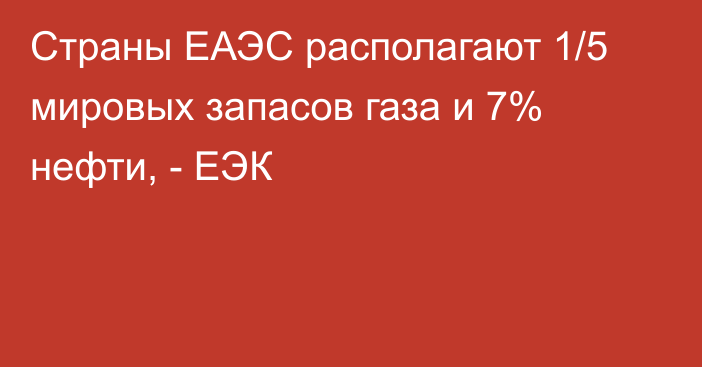 Страны ЕАЭС располагают 1/5 мировых запасов газа и 7% нефти, - ЕЭК