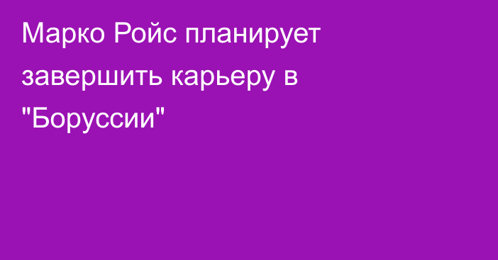 Марко Ройс планирует завершить карьеру в 