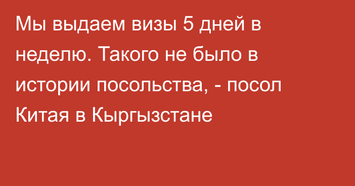 Мы выдаем визы 5 дней в неделю. Такого не было в истории посольства, - посол Китая в Кыргызстане 