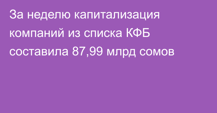 За неделю капитализация компаний из списка КФБ составила 87,99 млрд сомов