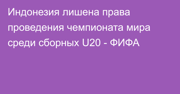 Индонезия лишена права проведения чемпионата мира среди сборных U20 - ФИФА