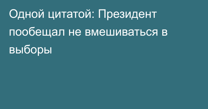 Одной цитатой: Президент пообещал не вмешиваться в выборы