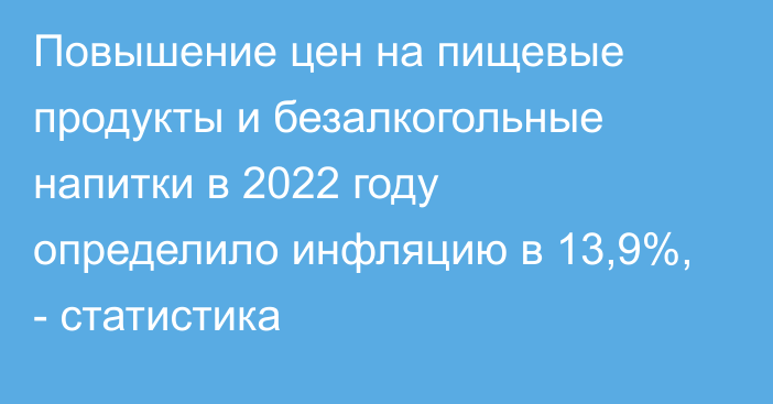 Повышение цен на пищевые продукты и безалкогольные напитки в 2022 году определило инфляцию в 13,9%, - статистика