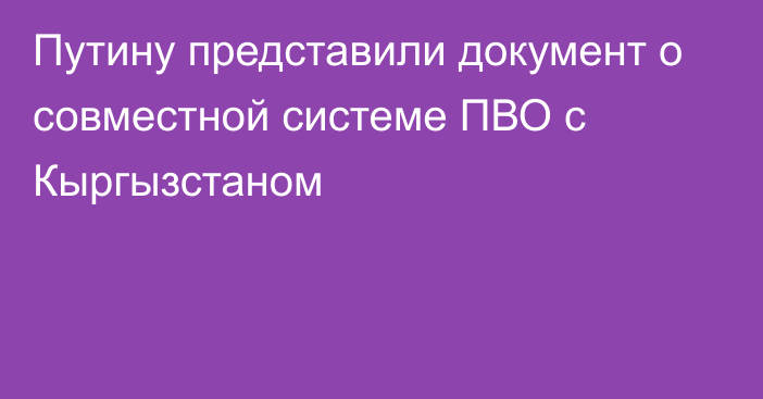 Путину представили документ о совместной системе ПВО с Кыргызстаном