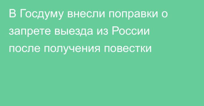 В Госдуму внесли поправки о запрете выезда из России после получения повестки