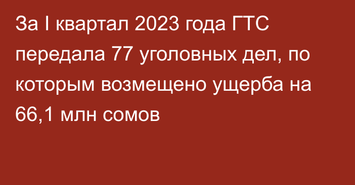 За I квартал 2023 года ГТС передала 77 уголовных дел, по которым возмещено ущерба на 66,1 млн сомов