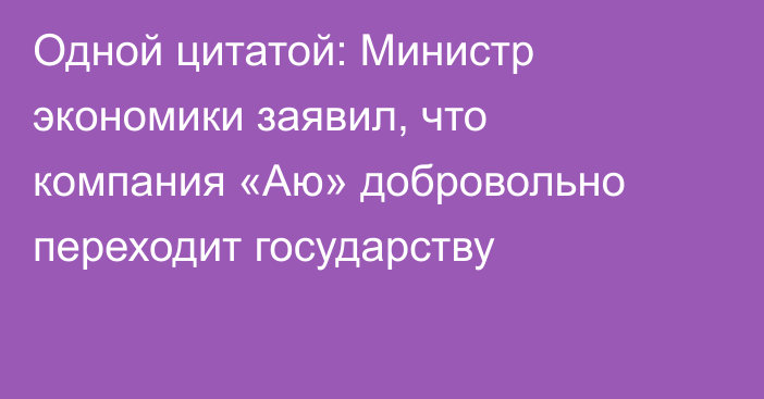 Одной цитатой: Министр экономики заявил, что компания «Аю» добровольно переходит государству