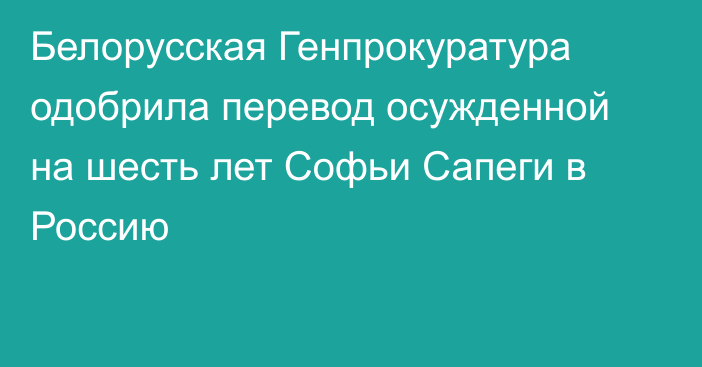 Белорусская Генпрокуратура одобрила перевод осужденной на шесть лет Софьи Сапеги в Россию