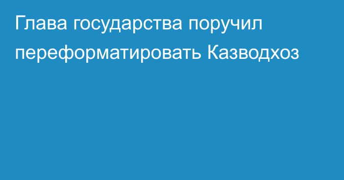 Глава государства поручил переформатировать Казводхоз