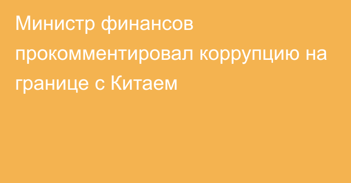 Министр финансов прокомментировал коррупцию на границе с Китаем