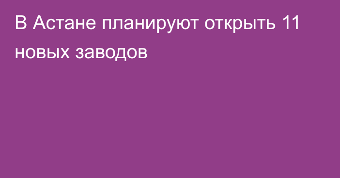 В Астане планируют открыть 11 новых заводов